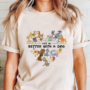 Life is Better With A Dog Lady And The Tramp Kids Heart Shirt, Disney Dog Lover Shirt, 101 Dalmatians Lady and The Tramp Shirts, Disneyland