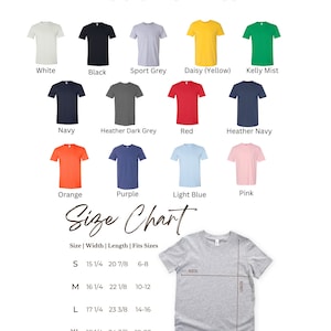 May include: Youth t-shirt size chart with measurements in inches. The chart shows the width and length of each size, from small to extra large. The chart also includes the corresponding age range for each size.