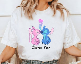 Stitch and Angel with Heart Custom Shirt, Disney Stitch and Angel Lovely Couple Tee, Girlfriend Angel, Boyfriend Stitch, Personalization Tee