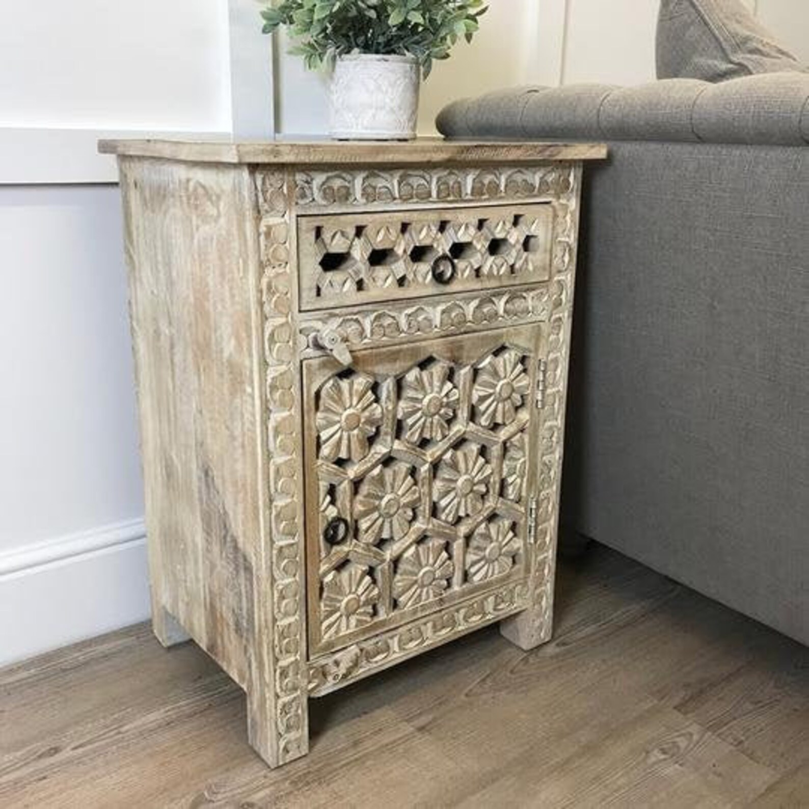 Indian Wooden Hand Carved Bedside Nightstand /Side Etsy