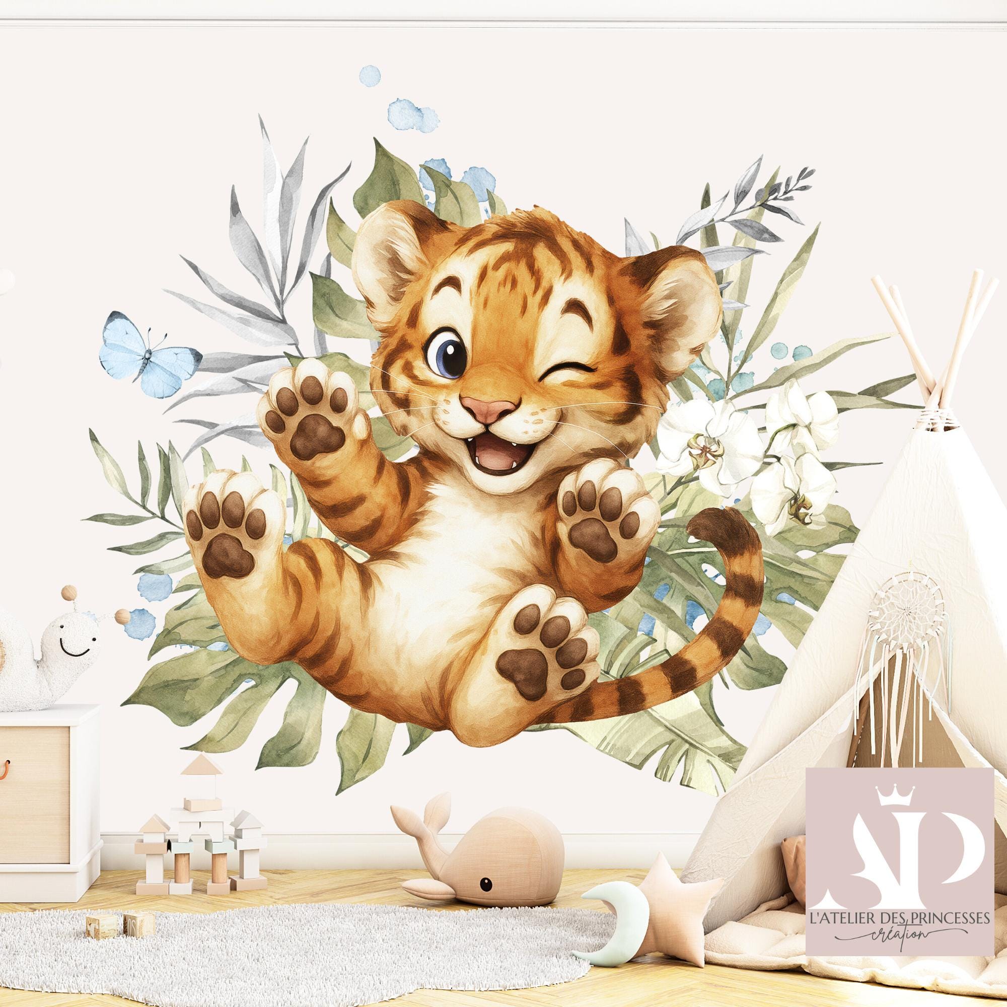 Little Playful Tiger Child Wallpaper – Watercolor Illustration – Custom Baby  Room Mural – Custom Made - Etsy, image size:2000x2000