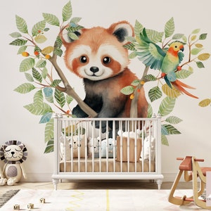 Papier Peint Adorable Panda Roux dans les arbres chambre d'enfant Satin Intissé, Résistant aux Éraflures, Lessivable, Eco-responsable, FSC image 1