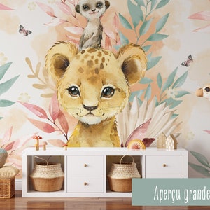 Papier peint intissé Lion Savane rose et Or pour chambre d'enfant, bébé, garçon, différentes tailles possible, personnalisation image 5