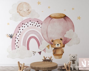 Little Bear in the Clouds Children's Bedroom Wallpaper Satin Non-Woven, Scratch Resistant, Washable, Eco-responsible, FSC