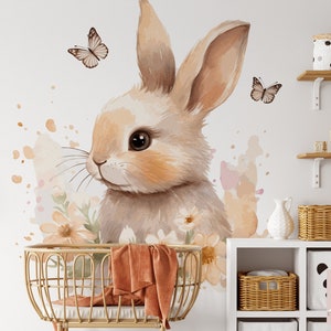 Elegant Rabbit and Butterflies Satin Non-Woven Wallpaper, Scratch Resistant, Washable, Eco-responsible, FSC Certified image 5