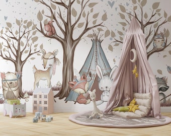 Elegant Little Indians Wallpaper, Non-Woven Satin, Scratch Resistant, Washable, Eco-responsible, FSC Certified, 60cm width