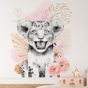 Papier peint intissé Lion Savane rose et Or pour chambre d'enfant, bébé, garçon, différentes tailles possible, personnalisation image 3