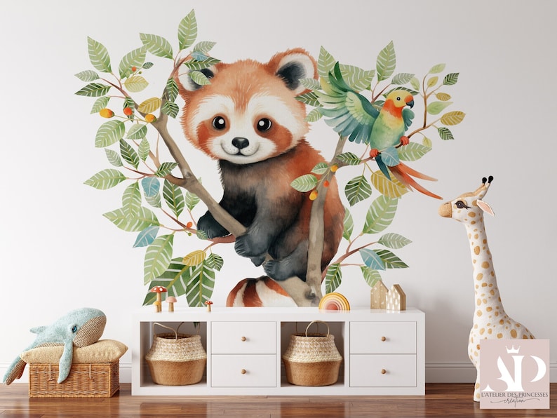 Papier Peint Adorable Panda Roux dans les arbres chambre d'enfant Satin Intissé, Résistant aux Éraflures, Lessivable, Eco-responsable, FSC image 2