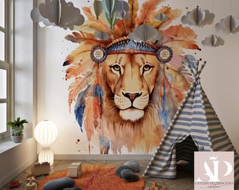 Élégant Papier Peint Lion majestueux Satin Intissé, Résistant aux Éraflures, Lessivable, Eco-responsable, Certifié FSC, Laize de 60cm