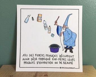 Art print of the drawing "A magician at home" (Merlin, Disney, magician, zero waste, DIY)