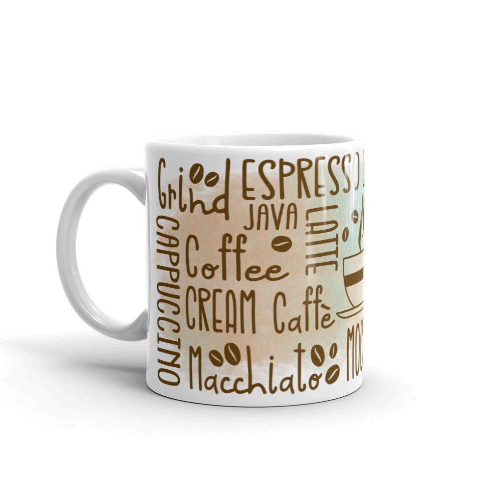 Tasse Coffee Words, Tasse Blanche Brillante, Cadeau Pour Lui, Elle