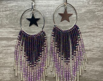 Purple star fringe earring