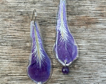 Iris petal and amethyst earrings