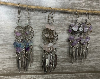 Small flourite dream catcher earring