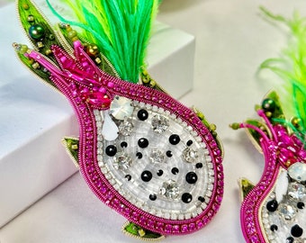 Hand-embroidered brooch ‘’Dragon fruit"