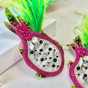 Hand-embroidered brooch ‘’Dragon fruit"