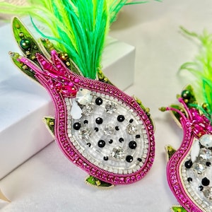 Hand-embroidered brooch ‘’Dragon fruit"