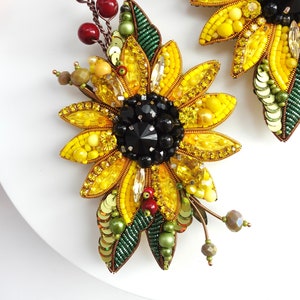Hand embroidered pin brooch “Sunflower”. Large designs brooch. Colorful designs.