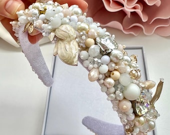 Handmade Beaded Crystal Headband: Wedding Hair Accessory