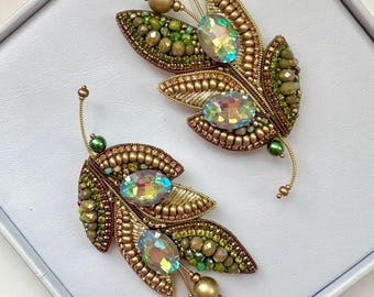 Beaded brooches Olive branch Handmade embroidery brooch. High quality accessories. Handmade gift for her