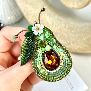 Hand-embroidered brooch ‘’Avocado"