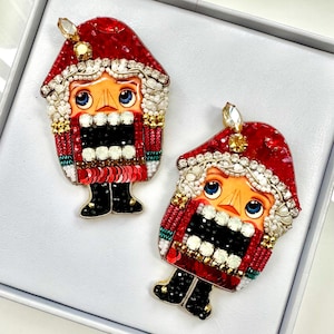 Hand-Embroidered Nutcracker Brooch: Christmas Pin, New Year Gift