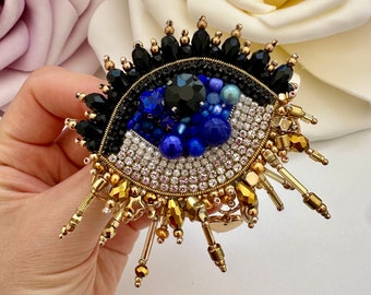 Handmade Beaded Evil Eye Brooch: Protective Good Luck Charm