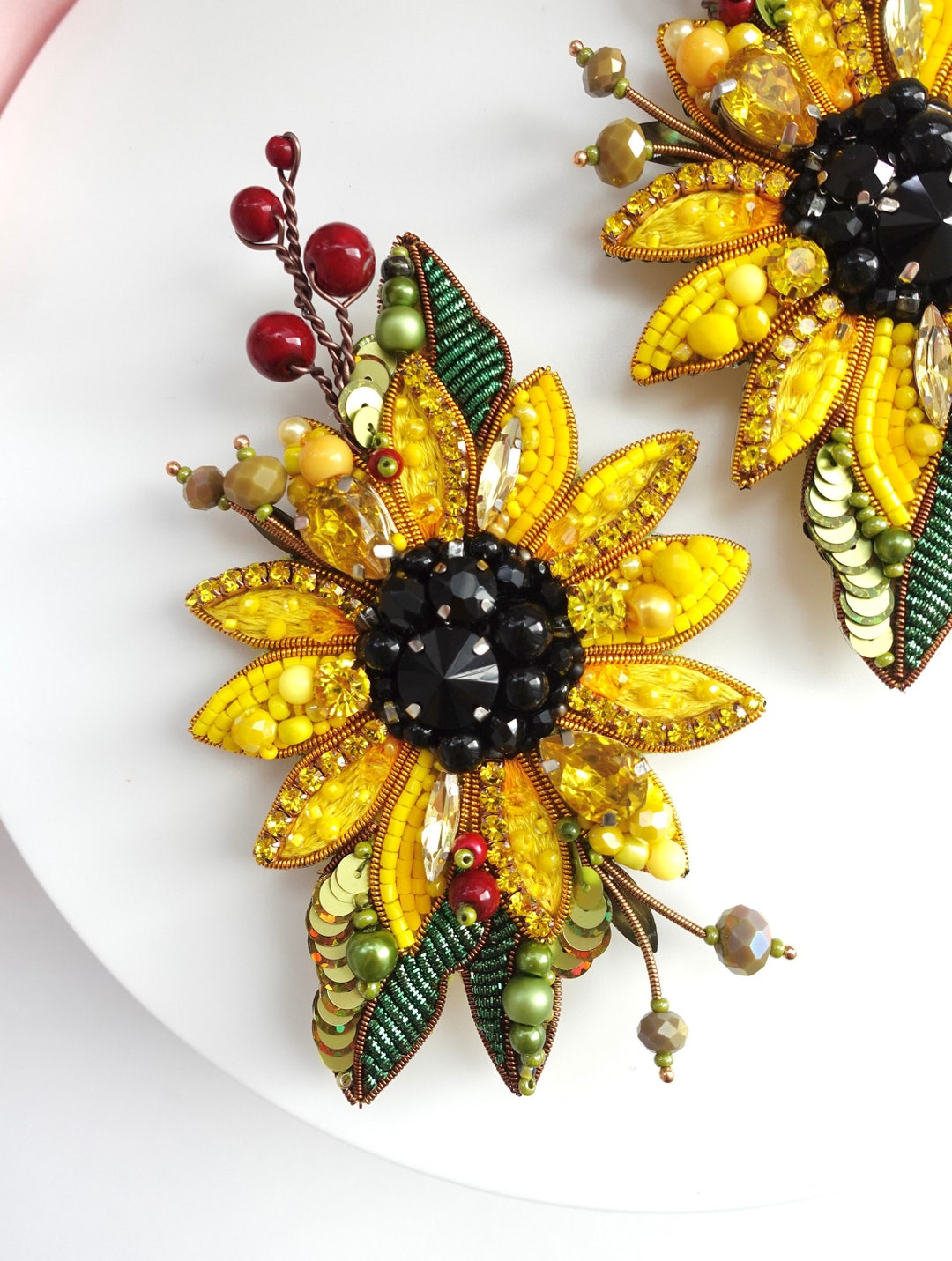 Embroidered Pin Hand Embroidered Pin Brooch sunflower. Large Designs Brooch. Colorful ...