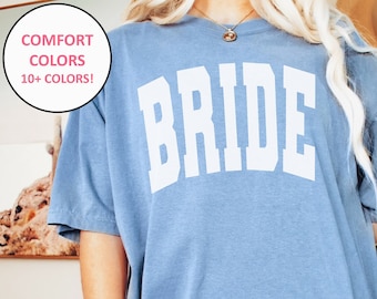 Bride Comfort Colors T Shirt, Varsity Bride to Be Shirt Gifts for New Bride Bridal Party Bachelorette Oversized Shirts Bride Bridal Shower