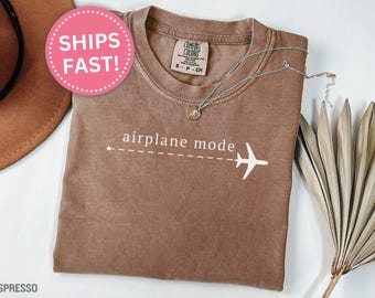 Travel Shirt, Minimalist Airplane Mode T Shirt Airport Outfit Shirt Vacation Traveler Gift Flight Mode Wanderlust Shirt Men Women (KC0644)