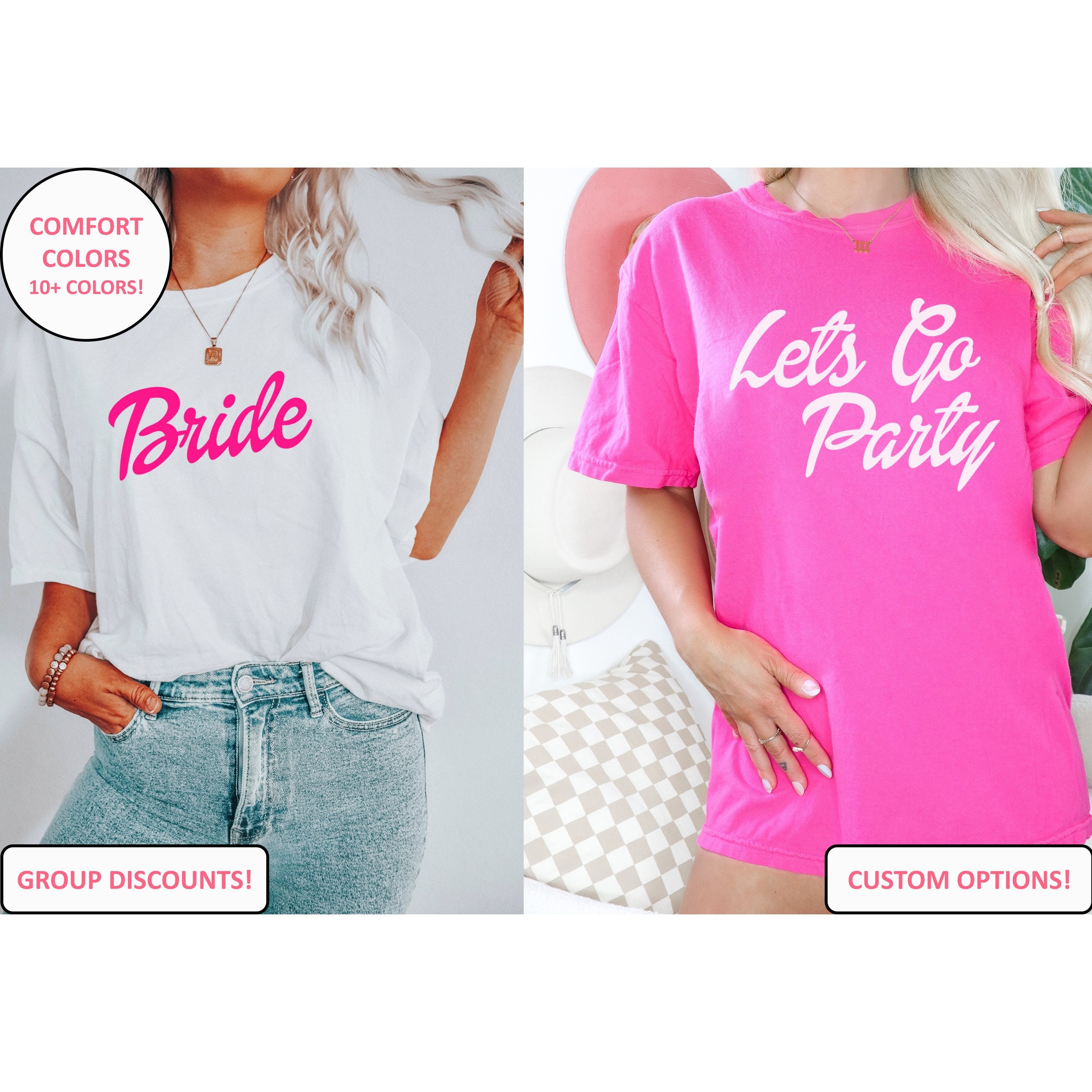 Barbie Bachelorette T-Shirt | Pink, White Barbie Bride Matching Shirts