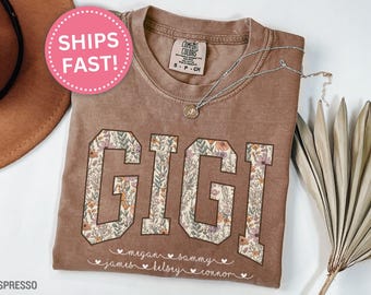 Personalized Gigi Shirt, Custom Floral Gigi T-Shirt Gift for Mother's Day Gigi Tee Grandkid's Names Mother's Day Gift for Gigi (KC0034)