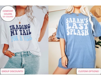 Trading My Tail for a Veil Bachelorette Shirts, Comfort Colors Last Splash Bach Party Matching Shirts for Bridesmaids Mermaid Beach Theme
