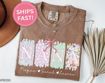 Custom Nana Shirt, Personalized Nana T Shirt Gifts for Nana for Mother's Day Nana Gifts Floral Nana Tee Shirt with Grandkid's Names (KC0190)