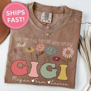 Personalized Gigi Shirt, Vintage Flower Comfort Colors Gigi Tee Custom Gifts for Gigi Mother&#39;s Day Gifts with Grandkids Names Gigi (KC0004)