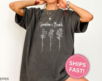 Grandma Birth Flower Shirt, Personalized Floral Shirt for Grandma Gift Shirt with Birth Flower Tee Custom Gift with Birth Flowers (KC0581)