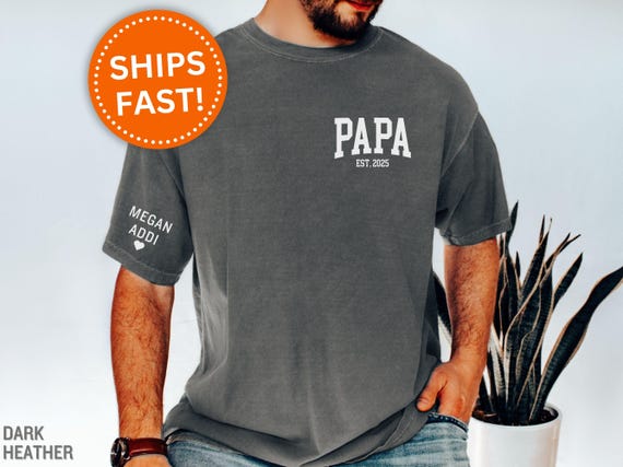 Custom Papa Shirt, Personalized Papa Shirt with Grandkids Names for Papa Father's Day Gift for Papa Est. T-Shirt Custom Papa Tee (KC0440)
