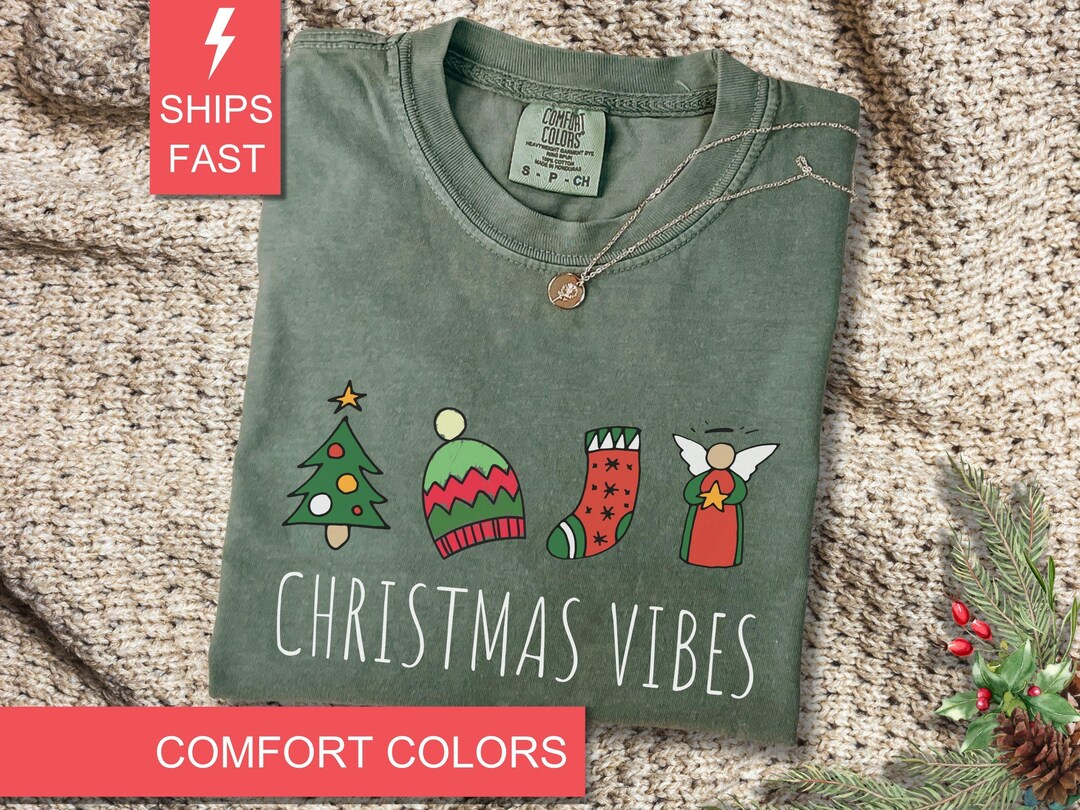 Christmas Vibes Shirt, Comfort Colors Christmas T-shirt for Women's ...