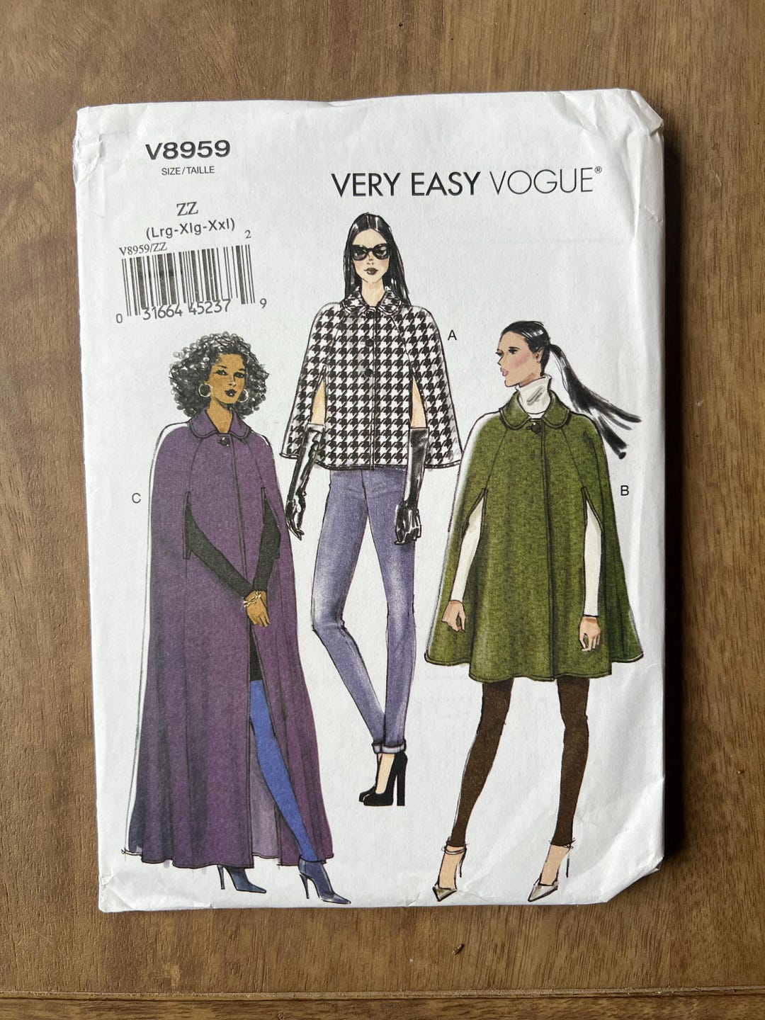 Vogue V8959 Cape Sewing Pattern Sizes L - XXL - Etsy