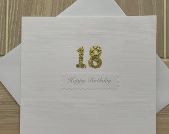 NEW IN 18th Glittered Birthday card. Available in Gold and Silver