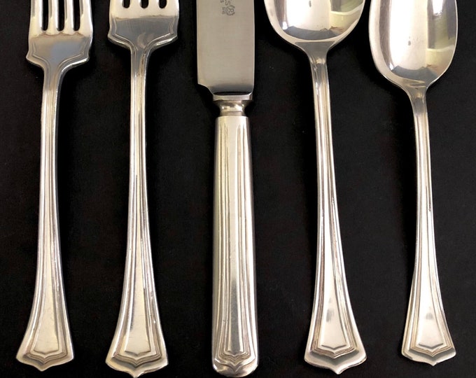Antique Silver Plated Flatware Set for 612, Salad Forks, Scotia Pattern by 1881 Rogers, 1908
