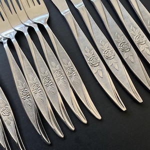 Stainless steel flatware set. Retro MCM flatware for 5