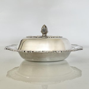 Silver Plated Covered Butter Dish, Vintage Lidded Serving Dish, Small Silver Bowl with Lid
