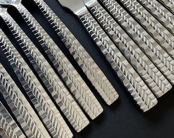 Stainless steel flatware set for 6, modern geometric pattern, Mikasa