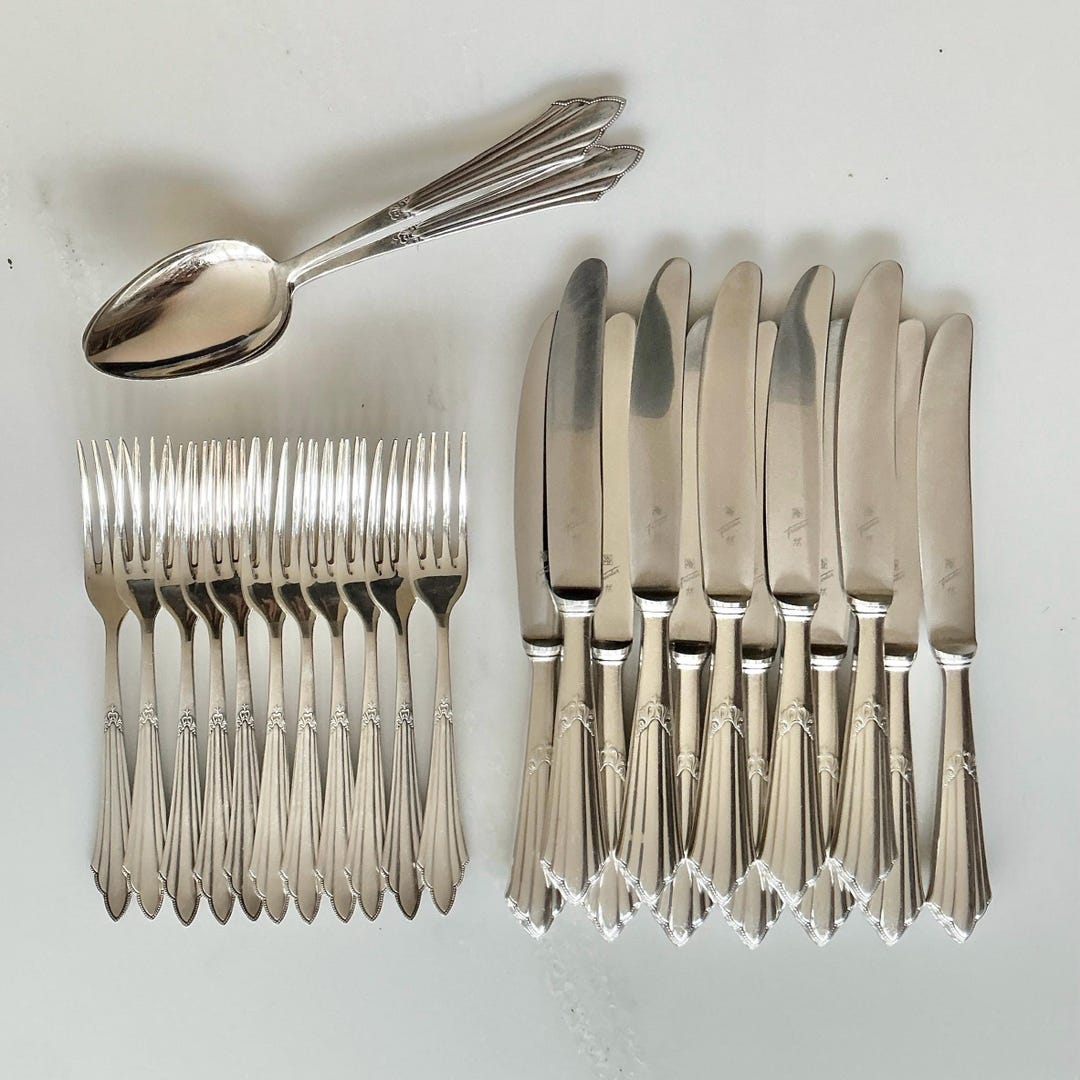 WMF Silver Plated Luncheon Set. Art Deco Fächer Fan Pattern. Set for 12 ...