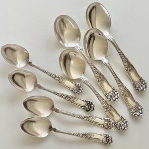 Oneida Cereta Silverplate Antique Spoon Set, 1902 Pattern, Floral Silver Plated Flatware, Dessert & Oval Soup Spoons