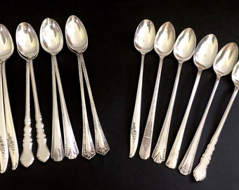 Mismatched antique and vintage silver plated iced tea spoons, 6 or 8 items