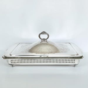 Vintage Silver Plate Covered Serving Dish with Glass Insert