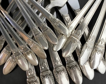 Vintage silver plated flatware set for 8. First Love design