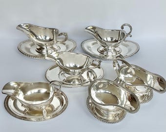 Vintage Silver Plated Gravy Boat with Underplate, Classic Sauce Server. Priced individually
